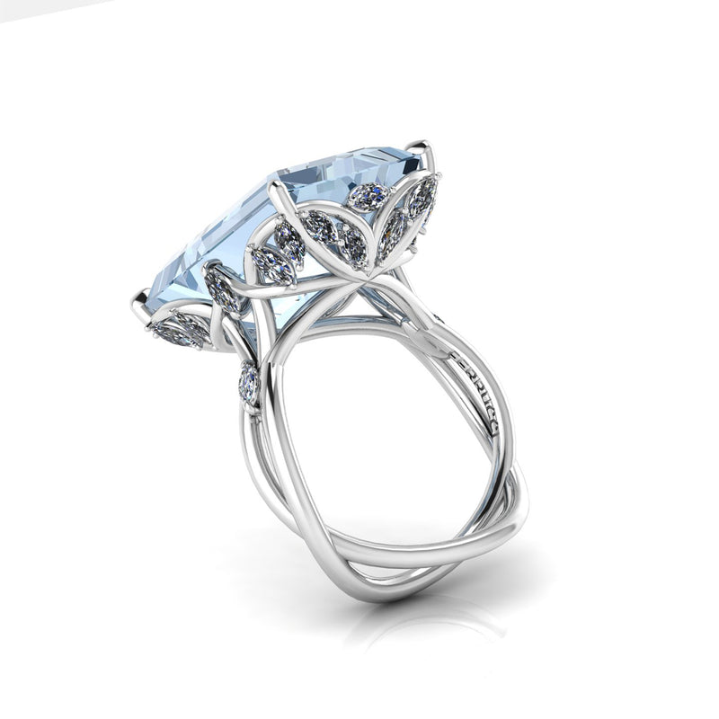 12.45 Carat Emerald Cut Aquamarine Platinum Cocktail Ring - FERRUCCI & CO. Jewelry