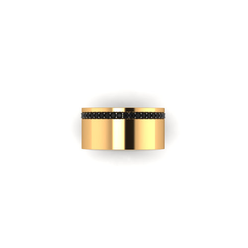 18 Karat Yellow Gold Wide Flat Band Black Diamonds Pavé Stackable Ring - FERRUCCI & CO. Jewelry