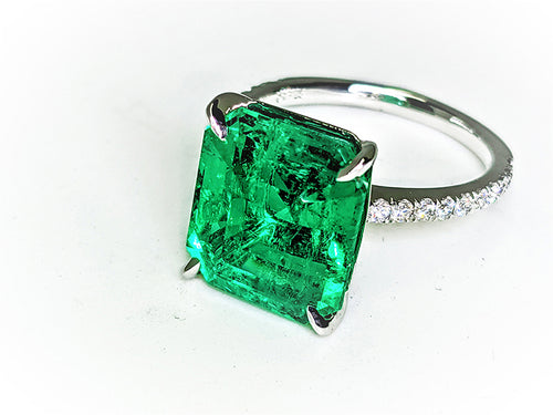 GIA Certified 4.53 Carat Emerald Cut Emerald Diamond Platinum Ring - FERRUCCI & CO. Jewelry