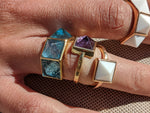 Swiss Blue Topaz Three Pyramids Ring 18K Yellow Gold