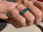 Swiss Blue Topaz Three Pyramids Ring 18K Yellow Gold