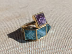 Swiss Blue Topaz Three Pyramids Ring 18K Yellow Gold