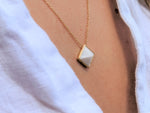 White Agate Pyramid Necklace Pendant in 18 Karat Yellow Gold