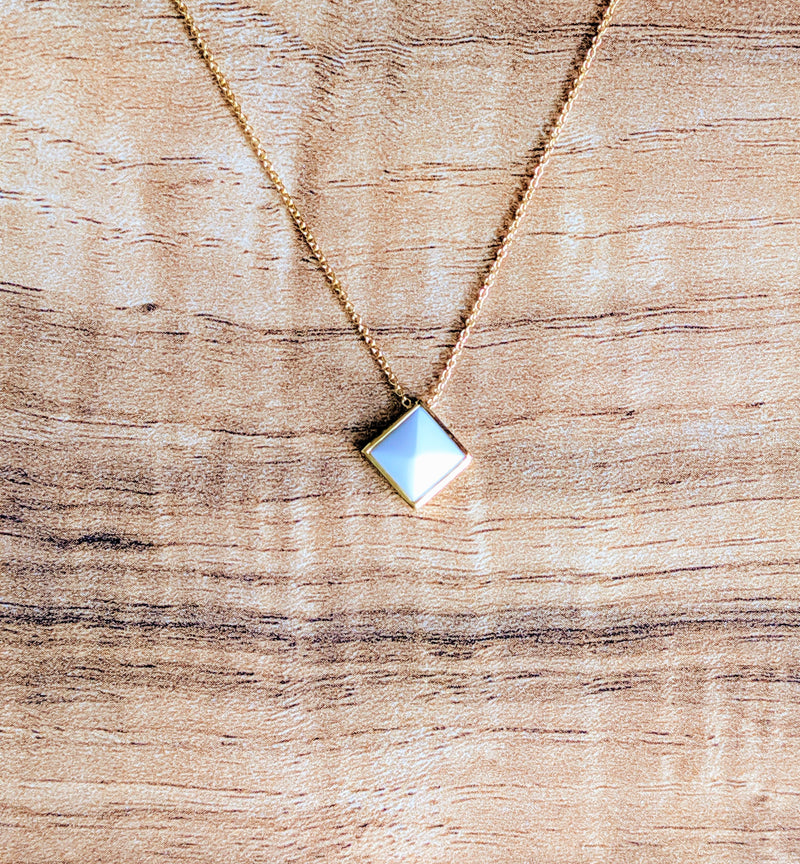 White Agate Pyramid Necklace Pendant in 18 Karat Yellow Gold