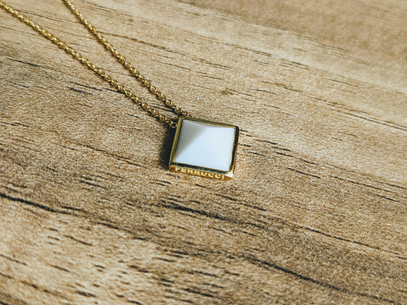 White Agate Pyramid Necklace Pendant in 18 Karat Yellow Gold