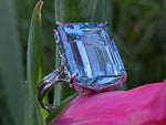 14.06 Carat Emerald Cut Aquamarine Diamonds Platinum Ring