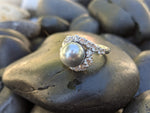 Silver Grey Tahitian Pearl 1.72 carats Diamonds Gold Ring