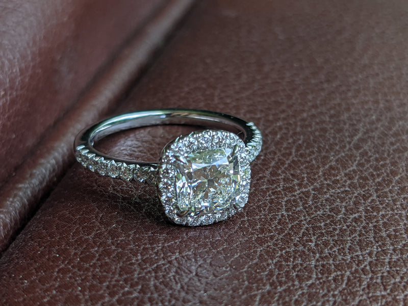 1.5 carats Cushion Diamond GIA Certified with Halo and Pavé Diamond Setting in Platinum 950