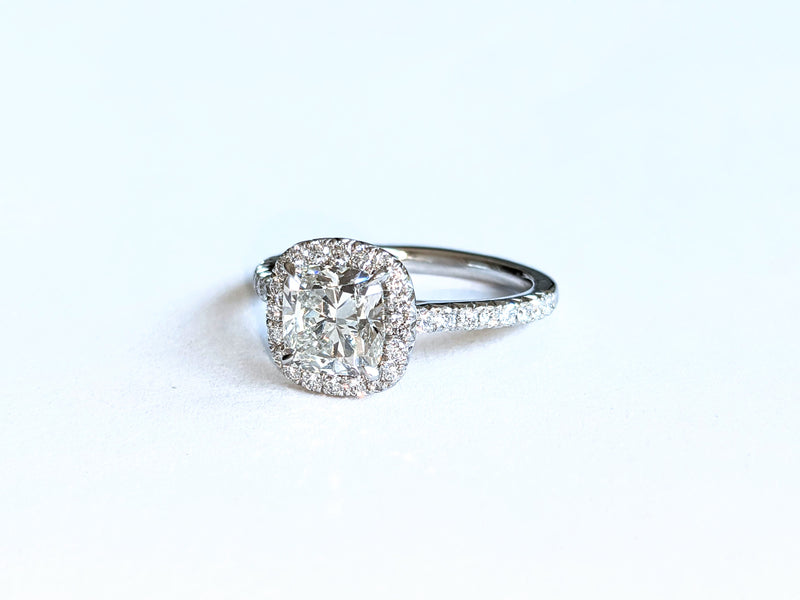 1.5 carats Cushion Diamond GIA Certified with Halo and Pavé Diamond Setting in Platinum 950