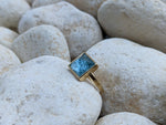 Blue Topaz Pyramid 18k yellow gold ring