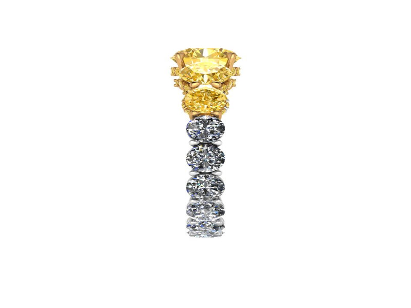 GIA 6.18 Carat Oval Yellow Intense Diamonds 18 Karat Shank Platinum 950 Ring
