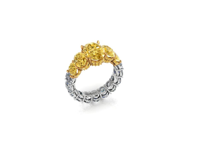 GIA 6.18 Carat Oval Yellow Intense Diamonds 18 Karat Shank Platinum 950 Ring