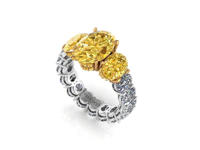 GIA 6.18 Carat Oval Yellow Intense Diamonds 18 Karat Shank Platinum 950 Ring