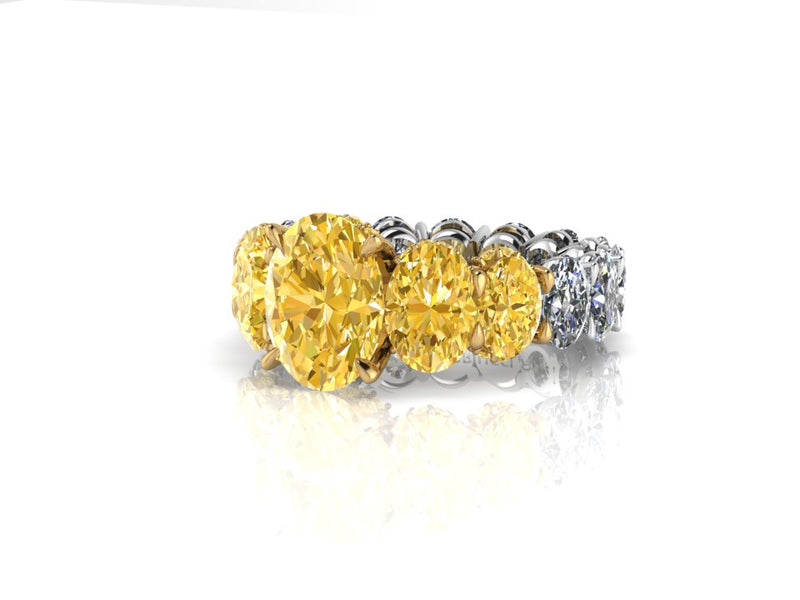 GIA 6.18 Carat Oval Yellow Intense Diamonds 18 Karat Shank Platinum 950 Ring