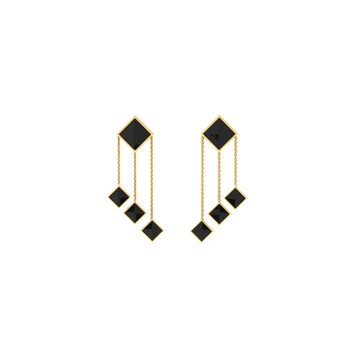Ferrucci Black Onyx Pyramids Dangling 18 Karat Yellow Gold dangling Earrings - FERRUCCI & CO. Jewelry