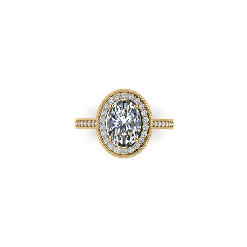 GIA Certified 1.60 Carat Oval Diamond Halo 18k yellow gold Engagement Ring - FERRUCCI & CO. Jewelry