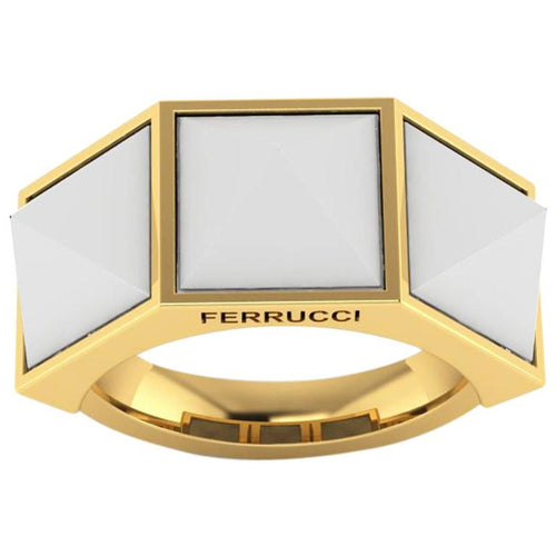 Ferrucci White Agate Three Pyramids 18k Yellow Gold Ring - FERRUCCI & CO. Jewelry