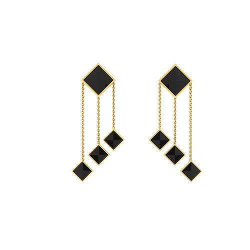 Ferrucci Black Onyx Pyramids Dangling 18 Karat Yellow Gold dangling Earrings - FERRUCCI & CO. Jewelry