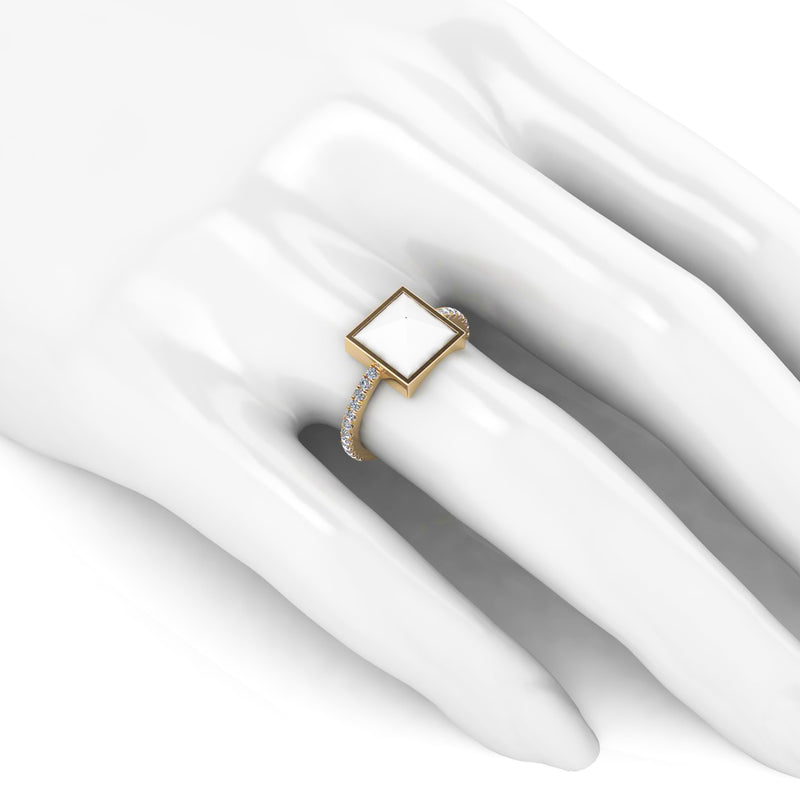 White Agate Pyramid White Diamonds 18 Karat Yellow Gold Ring - FERRUCCI & CO. Jewelry