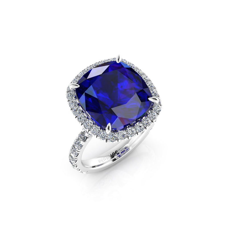 GIA Certified 9.23 carat Cushion Cut Tanzanite Emeralds Lotus Flower 18 Karat Rose Gold Ring