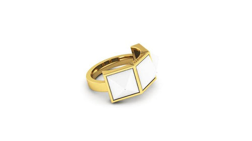 Ferrucci White Agate Three Pyramids 18k Yellow Gold Ring - FERRUCCI & CO. Jewelry