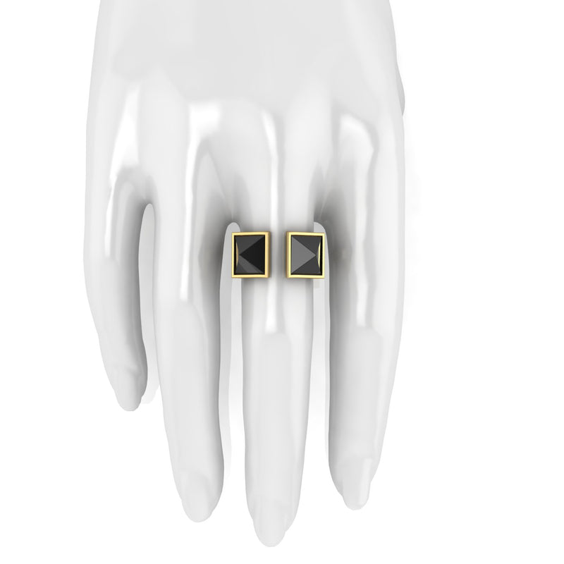 Black Onyx Double Pyramids Open Ring 18 Karat Yellow Gold Ring - FERRUCCI & CO. Jewelry