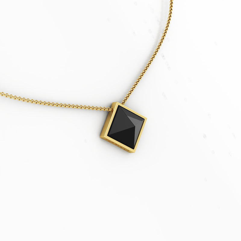 Black Onyx Pyramid Necklace Pendant 18 Karat Yellow Gold - FERRUCCI & CO. Jewelry