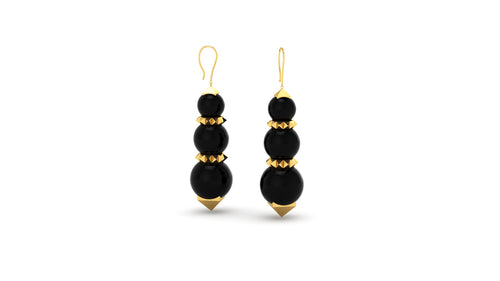 Ferrucci Black Onyx Beads Pyramid Yellow Gold Earrings - FERRUCCI & CO. Jewelry