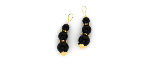 Ferrucci Black Onyx Beads Pyramid Yellow Gold Earrings - FERRUCCI & CO. Jewelry