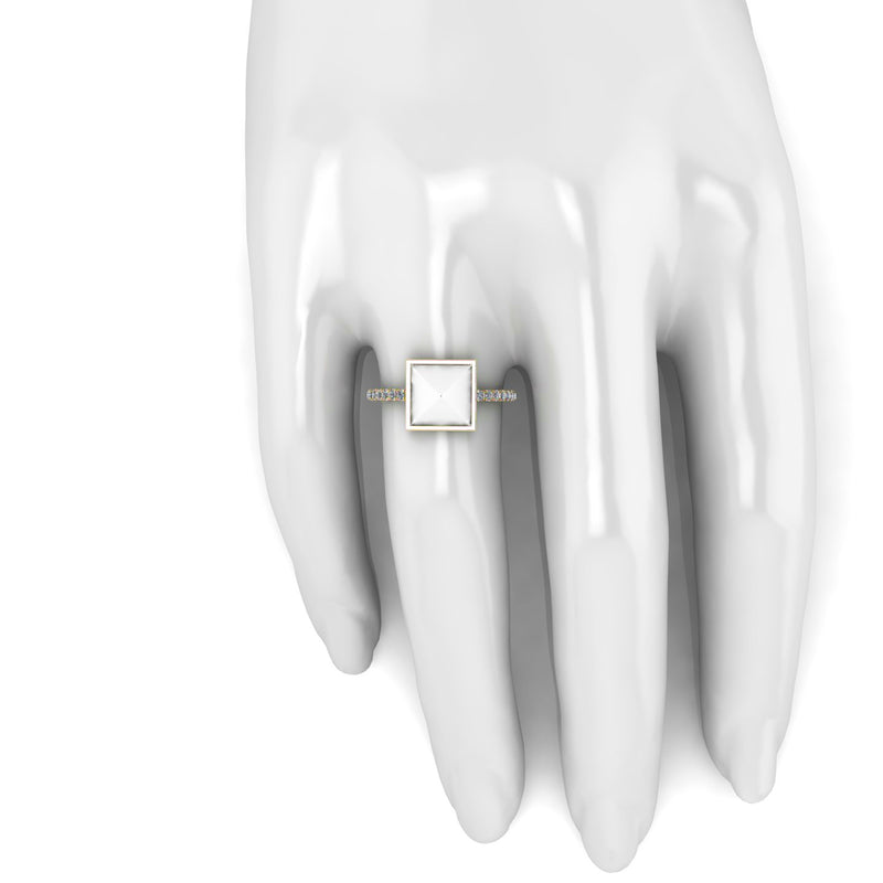 White Agate Pyramid White Diamonds 18 Karat Yellow Gold Ring - FERRUCCI & CO. Jewelry