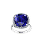 GIA Certified 9.23 carat Cushion Cut Tanzanite Emeralds Lotus Flower 18 Karat Rose Gold Ring