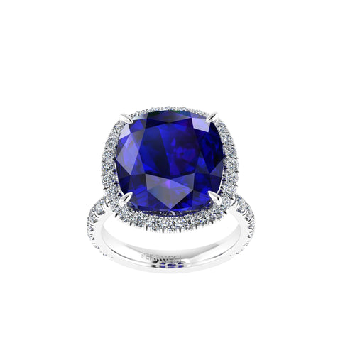 GIA Certified 9.23 carat Cushion Cut Tanzanite Emeralds Lotus Flower 18 Karat Rose Gold Ring