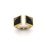 Black Onyx Double Pyramids Open Ring 18 Karat Yellow Gold Ring - FERRUCCI & CO. Jewelry