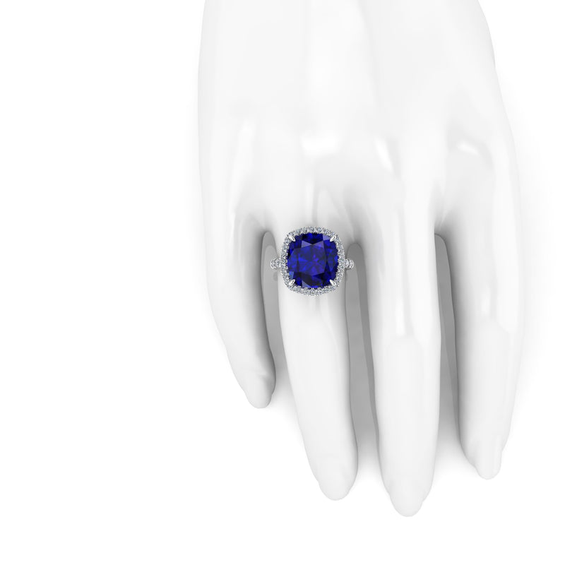 GIA Certified 9.23 carat Cushion Cut Tanzanite Emeralds Lotus Flower 18 Karat Rose Gold Ring