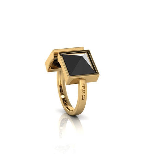 Black Onyx Double Pyramids Open Ring 18 Karat Yellow Gold Ring - FERRUCCI & CO. Jewelry