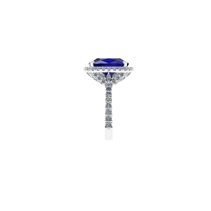 GIA Certified 9.23 carat Cushion Cut Tanzanite Emeralds Lotus Flower 18 Karat Rose Gold Ring
