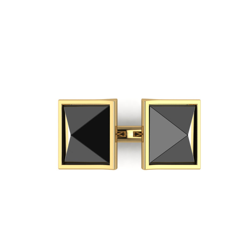 Black Onyx Double Pyramids Open Ring 18 Karat Yellow Gold Ring - FERRUCCI & CO. Jewelry
