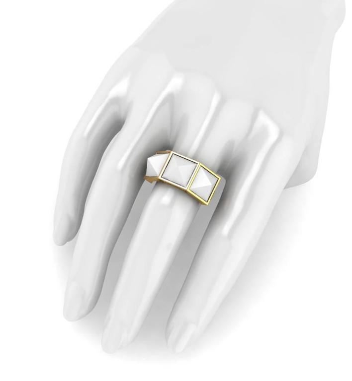 Ferrucci White Agate Three Pyramids 18k Yellow Gold Ring - FERRUCCI & CO. Jewelry