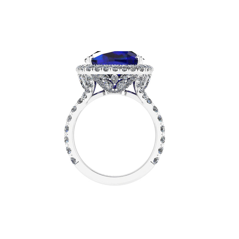GIA Certified 9.23 carat Cushion Cut Tanzanite Emeralds Lotus Flower 18 Karat Rose Gold Ring