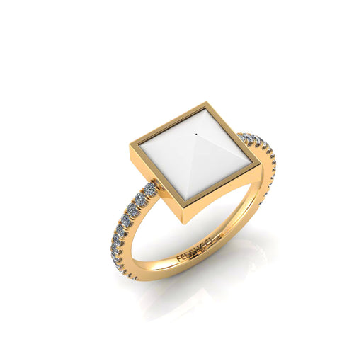White Agate Pyramid white Diamonds 18 Karat Yellow Gold Ring - FERRUCCI & CO. Jewelry