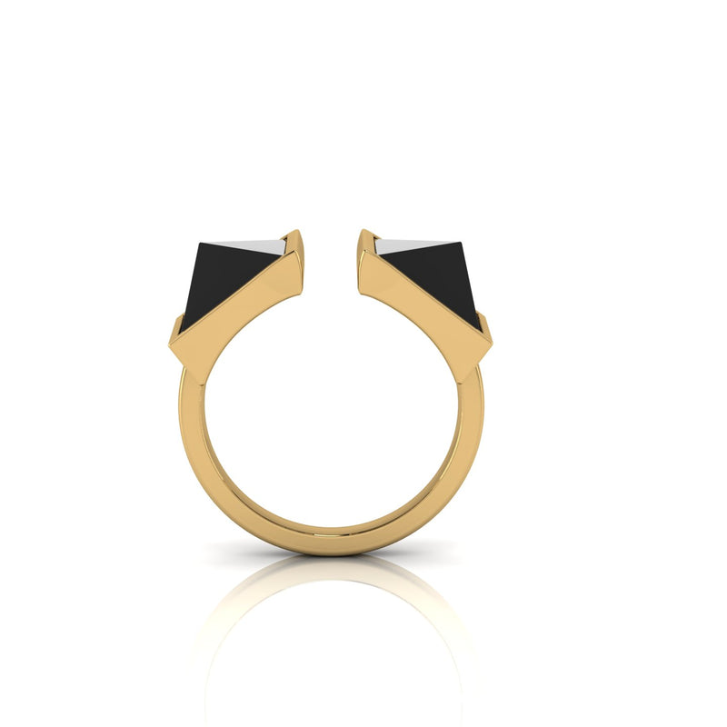Black Onyx Double Pyramids Open Ring 18 Karat Yellow Gold Ring - FERRUCCI & CO. Jewelry