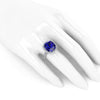 GIA Certified 9.23 carat Cushion Cut Tanzanite Emeralds Lotus Flower 18 Karat Rose Gold Ring