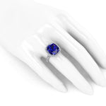 GIA Certified 9.23 carat Cushion Cut Tanzanite Emeralds Lotus Flower 18 Karat Rose Gold Ring
