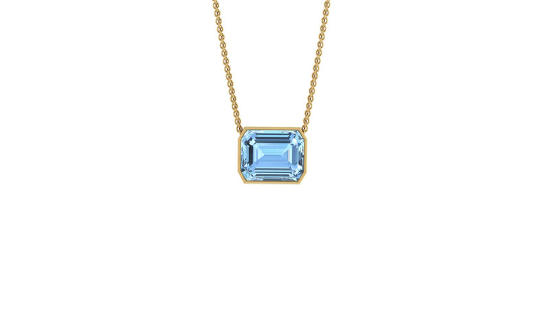 10.39 Carat Emerald cut Aquamarine in 18K Gold thin bezel Necklace Pendant