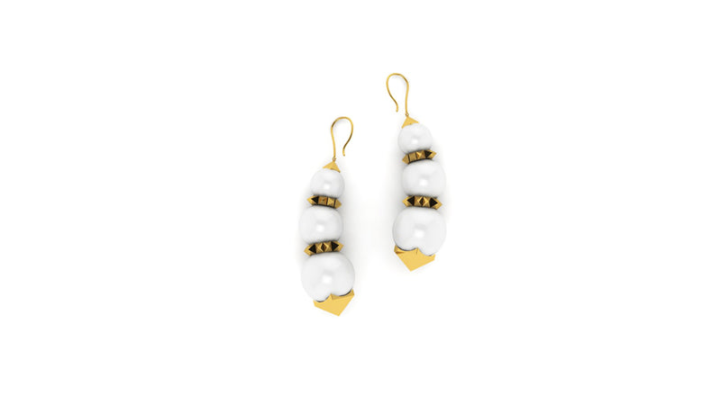 White Agate Pyramid earrings 18k Yellow Gold - FERRUCCI & CO. Jewelry