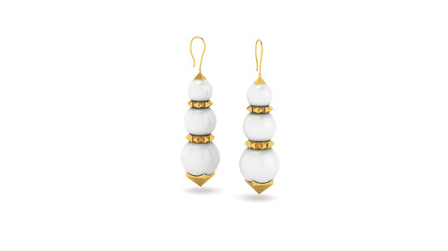 White Agate Pyramid earrings 18k Yellow Gold - FERRUCCI & CO. Jewelry