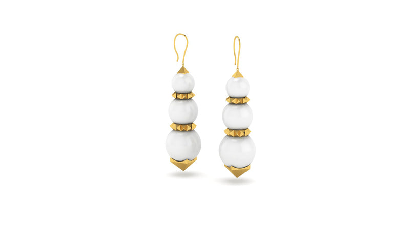 White Agate Pyramid earrings 18k Yellow Gold - FERRUCCI & CO. Jewelry